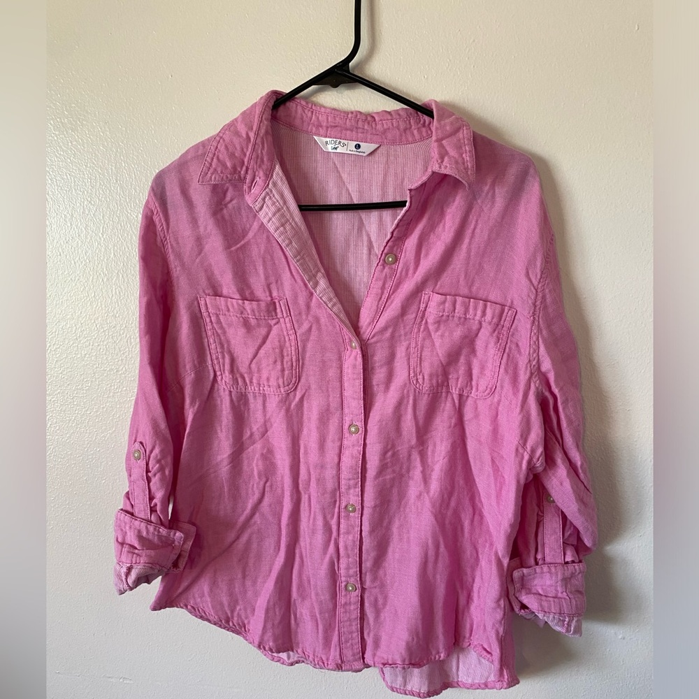 Riders By Lee Womens Shirt Large Pink Button up Solid Casual